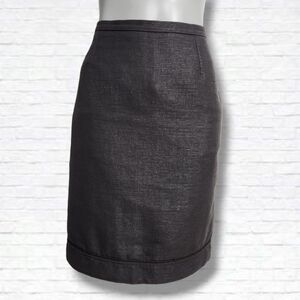 MaxMara Shiny Black Tweed Material Midi Pencil Skirt Size 10 US